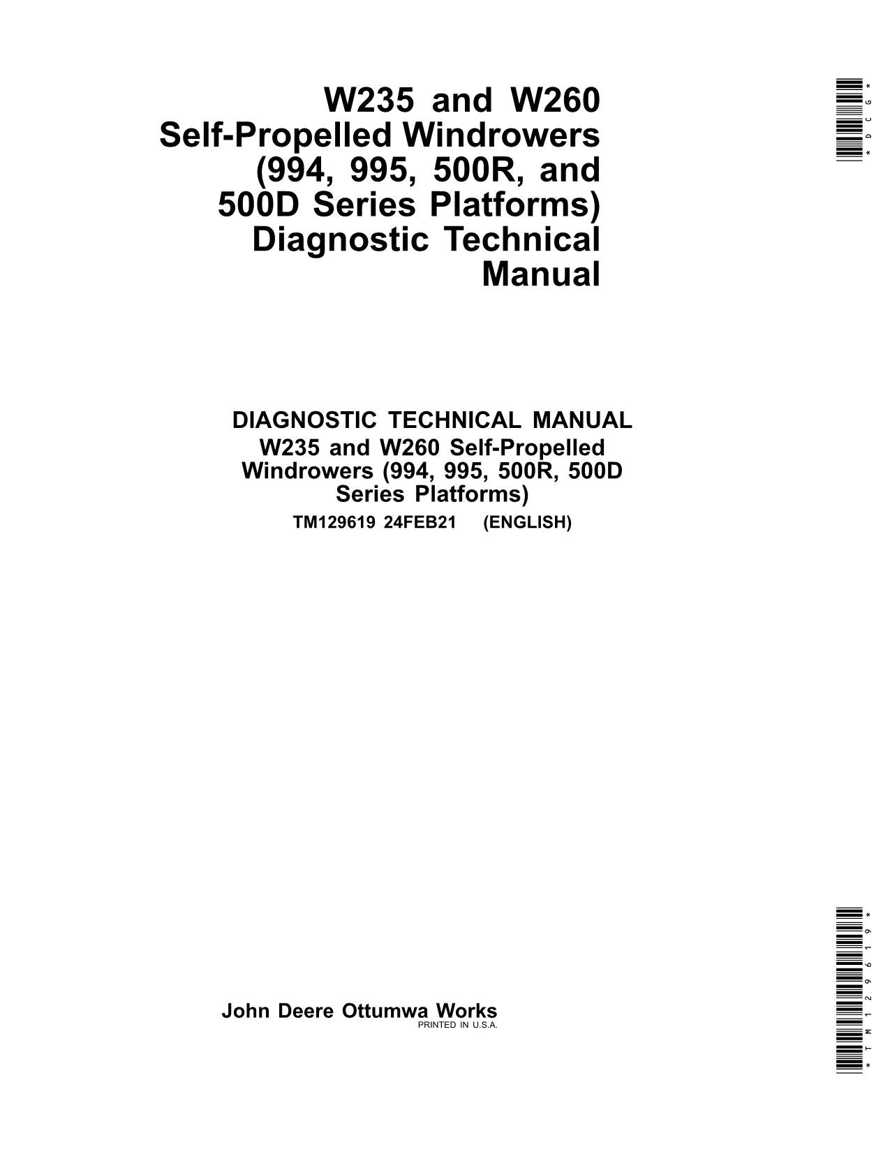MANUAL DE SERVICIO Y REPARACIÓN DE LA HILERA DE ARBOLADORAS JOHN DEERE W235 W260 525D 530D 536D TM129619
