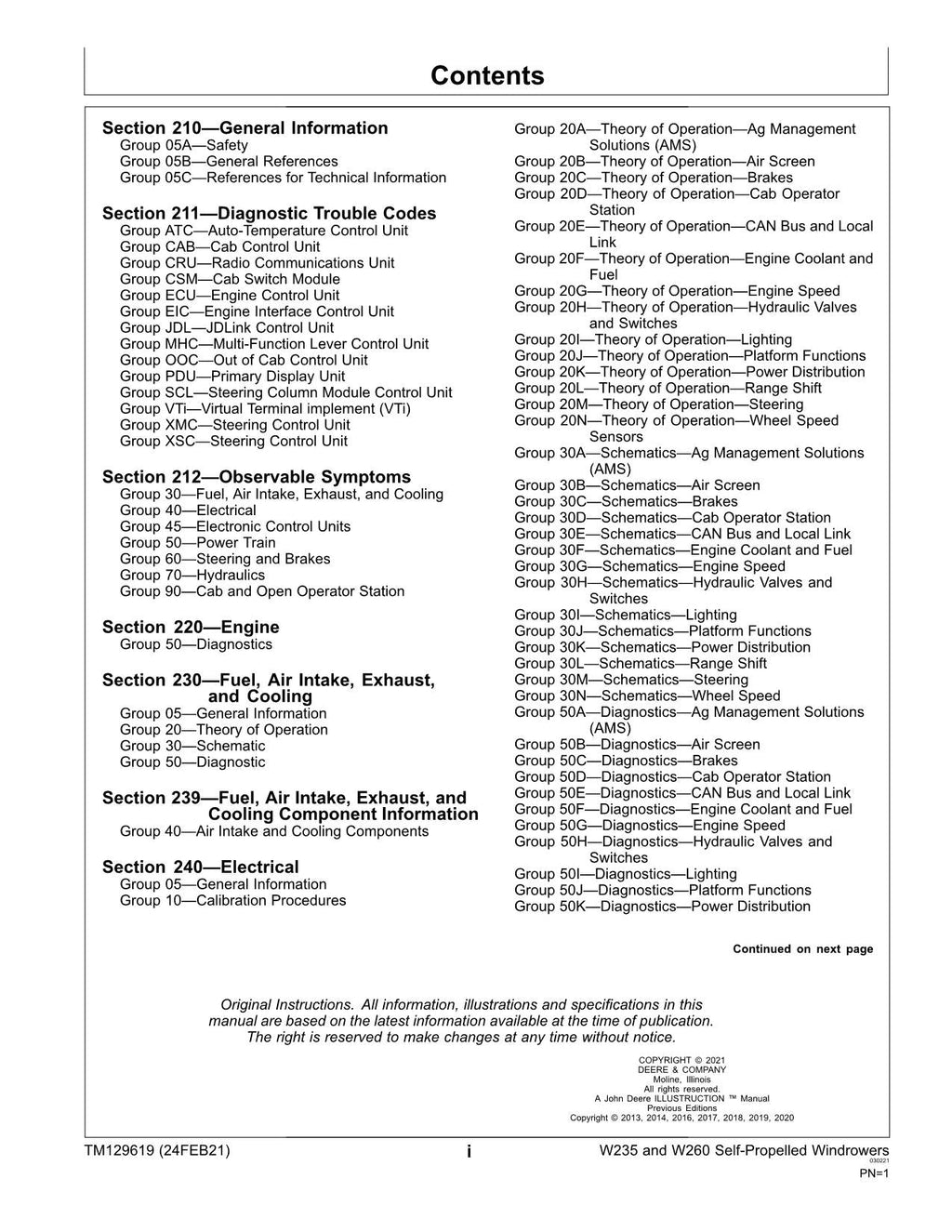 MANUAL DE SERVICIO Y REPARACIÓN DE LA HILERA DE ARBOLADORAS JOHN DEERE W235 W260 525D 530D 536D TM129619