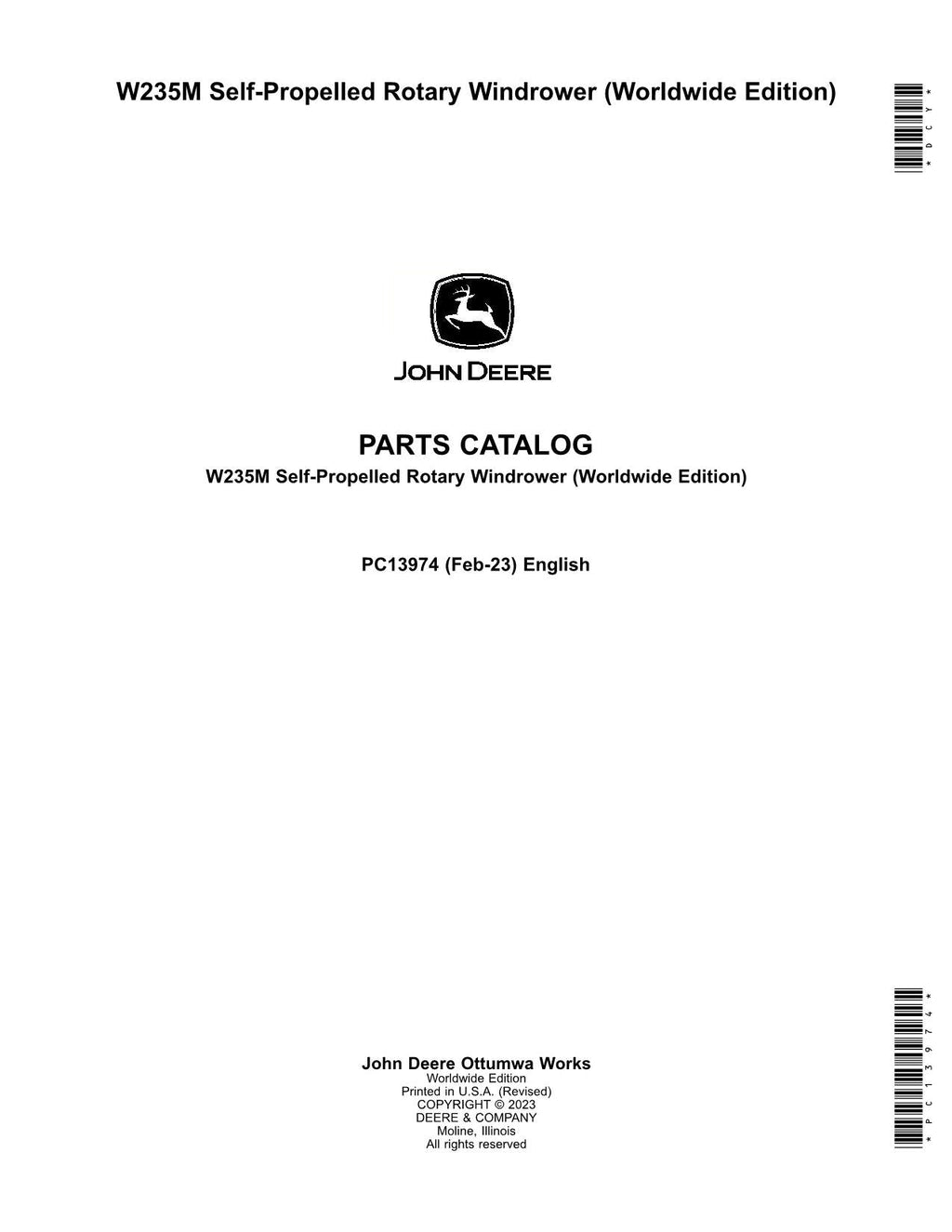 MANUAL DEL CATÁLOGO DE PIEZAS DE LA SEGADORA HILERA JOHN DEERE W235M