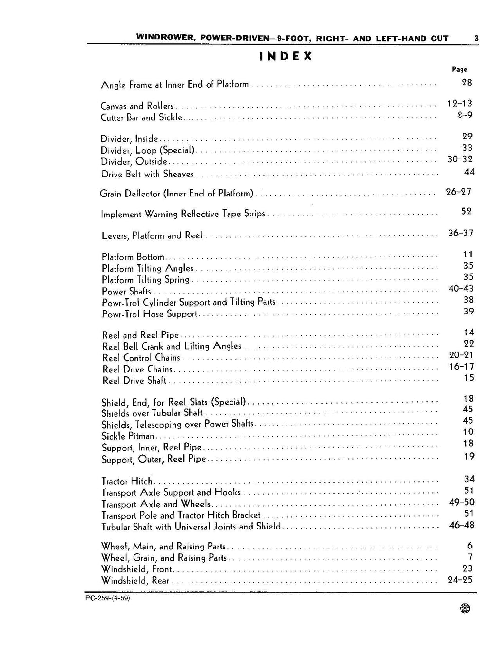 MANUAL DEL CATÁLOGO DE PIEZAS DE LA HILERADORA DE 9 PIES JOHN DEERE