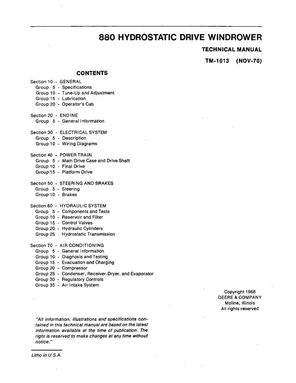 MANUAL TÉCNICO DE REPARACIÓN Y SERVICIO DE LA HILERA JOHN DEERE 880 TM1013