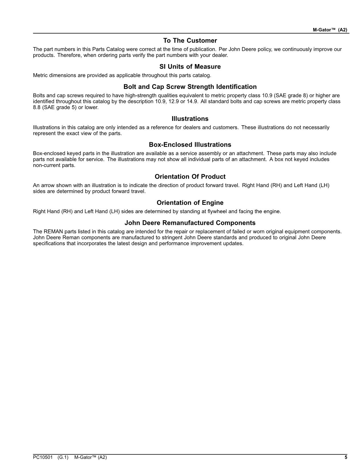 MANUAL DEL CATÁLOGO DE PIEZAS DEL VEHÍCULO UTILITARIO JOHN DEERE A2 GATOR