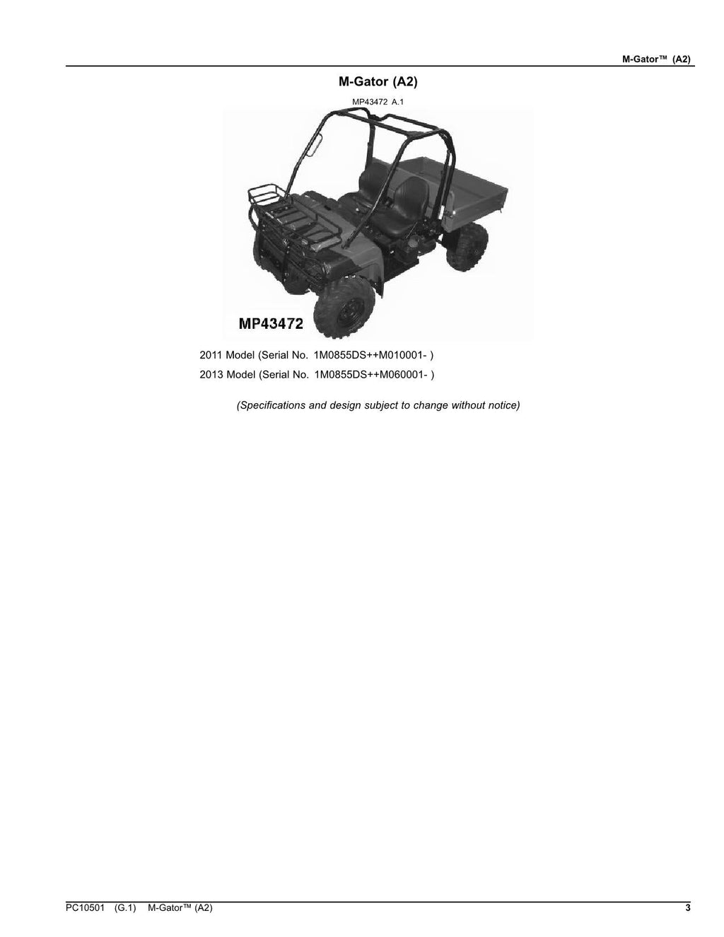 MANUAL DEL CATÁLOGO DE PIEZAS DEL VEHÍCULO UTILITARIO JOHN DEERE A2 GATOR