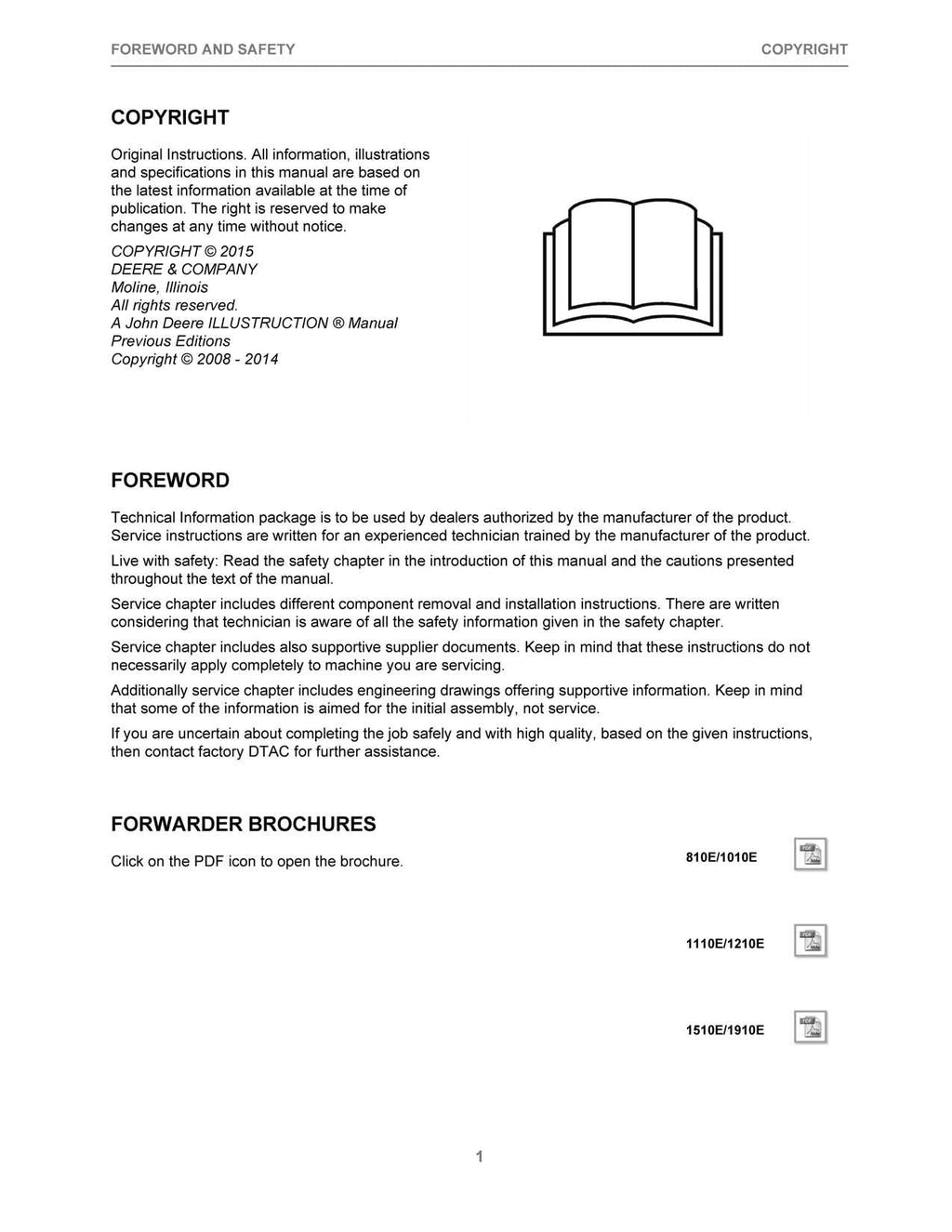 MANUAL TÉCNICO DE REPARACIÓN Y SERVICIO DEL AUTOCARGADOR CTL JOHN DEERE F074265