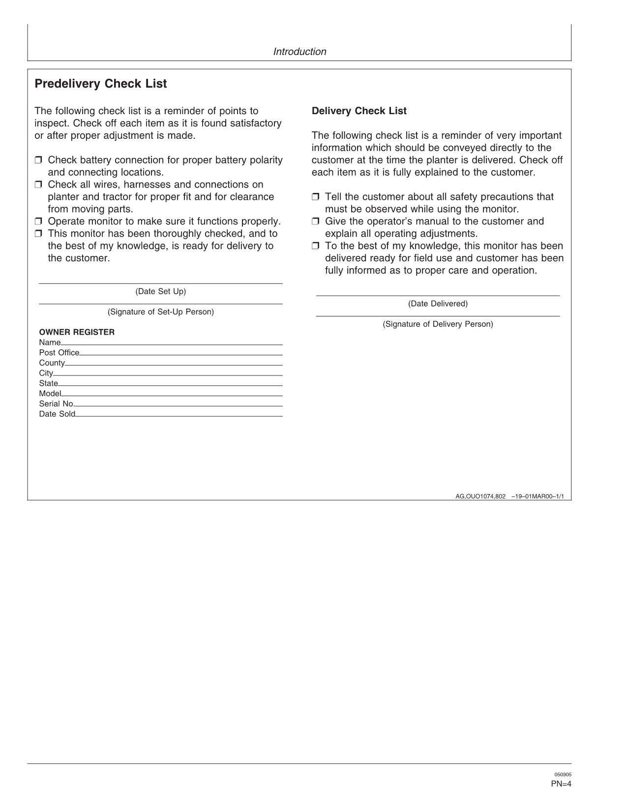 MANUAL DEL OPERADOR DE LA PLANTADORA COMPUTERTRAK MONITOR WORLDWIDE DE JOHN DEERE 720101-735100