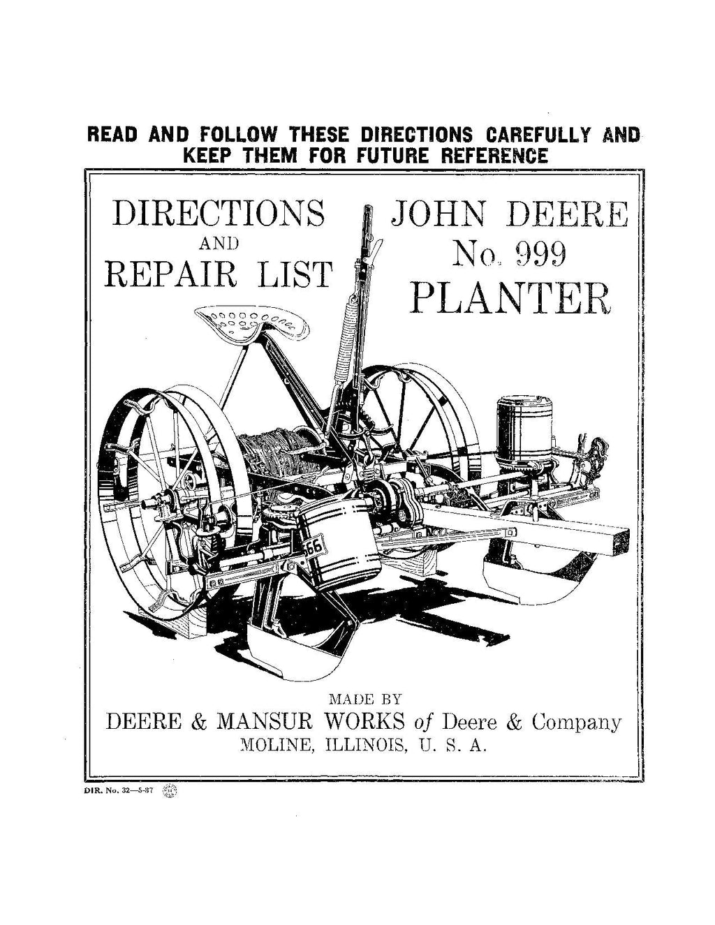 MANUAL DEL OPERADOR DE LA SEMBRADORA JOHN DEERE 999