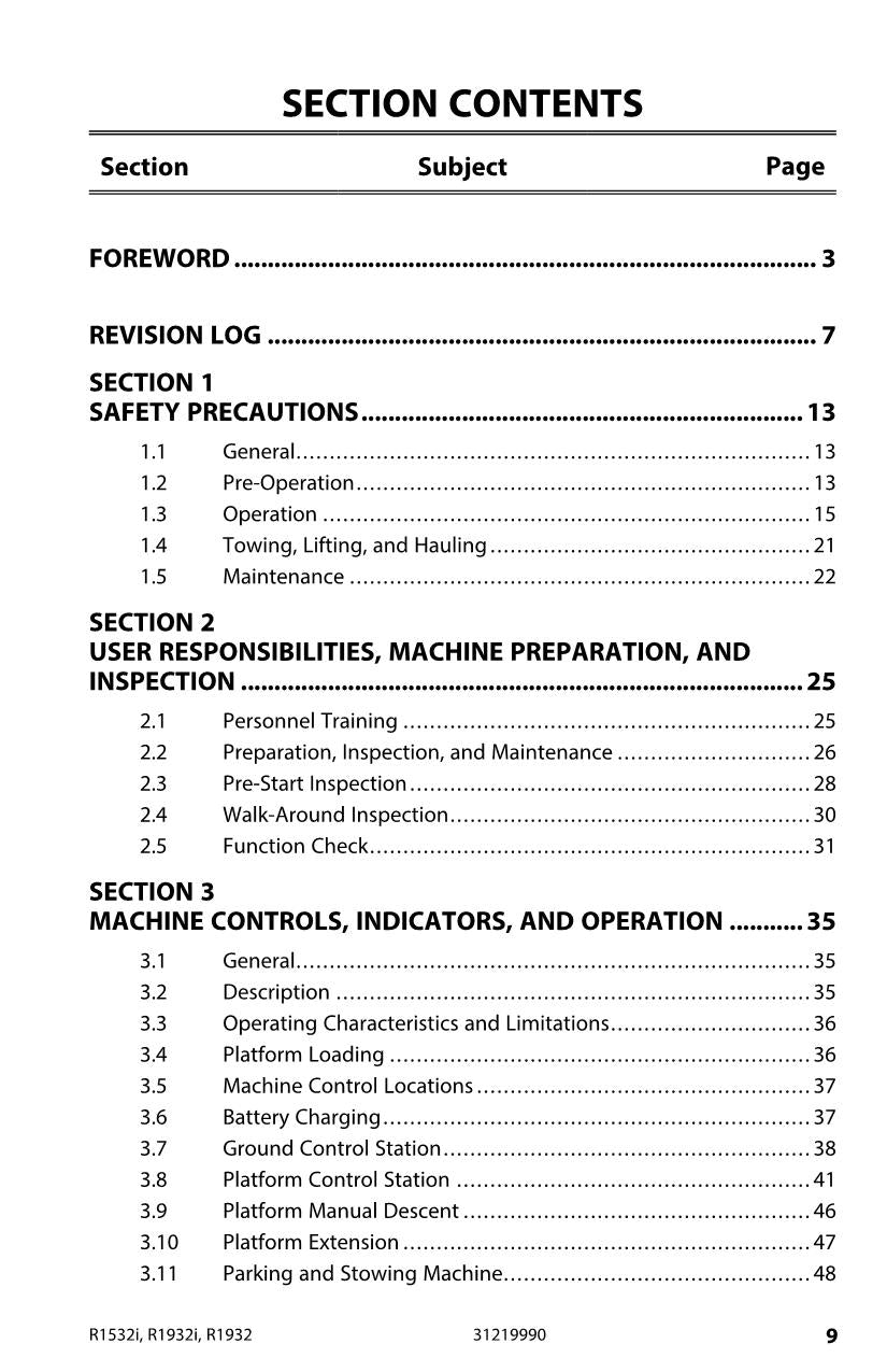 JLG R1532i R1932 R1932i Scissor Lift Maintenance Operators Manual 31219990