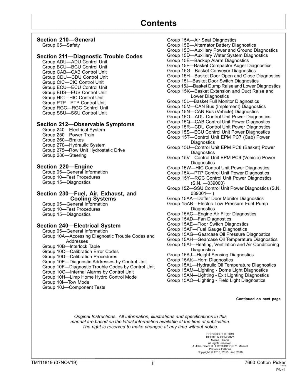 MANUAL TÉCNICO DE SERVICIO Y DIAGNÓSTICO DE LA RECOLECTORA DE ALGODÓN JONH DEERE 7660 TM111819
