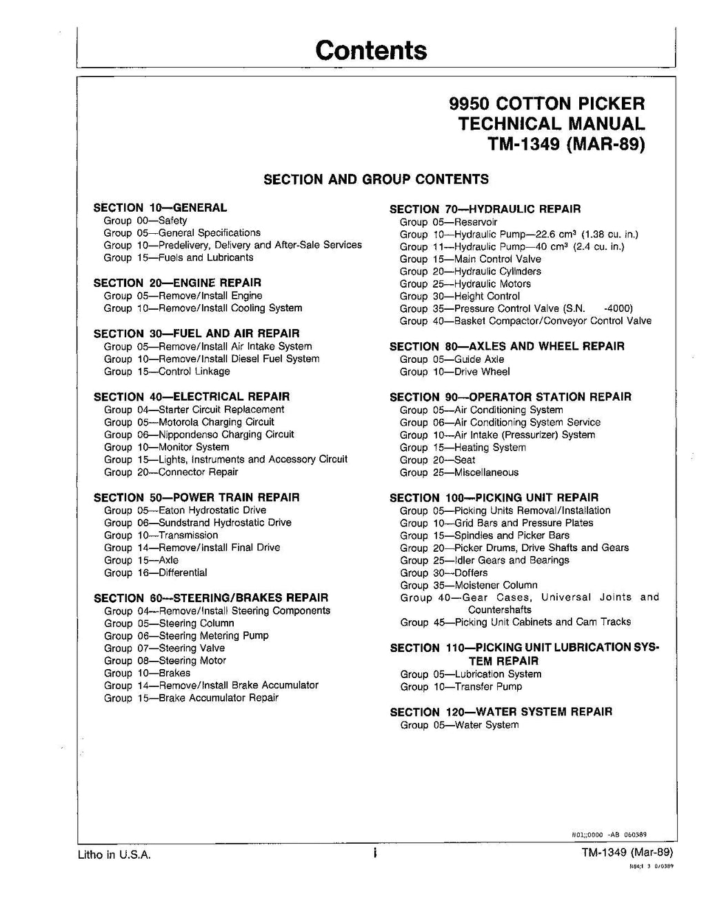 MANUAL TÉCNICO DE REPARACIÓN Y SERVICIO DE LA RECOLECTORA DE ALGODÓN JONH DEERE 9950 TM1349
