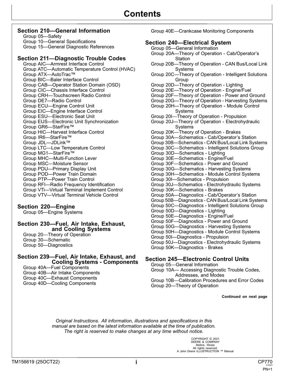 MANUAL TÉCNICO DE SERVICIO Y DIAGNÓSTICO DE LA RECOLECTORA DE ALGODÓN CP770 DE JONH DEERE TM156619