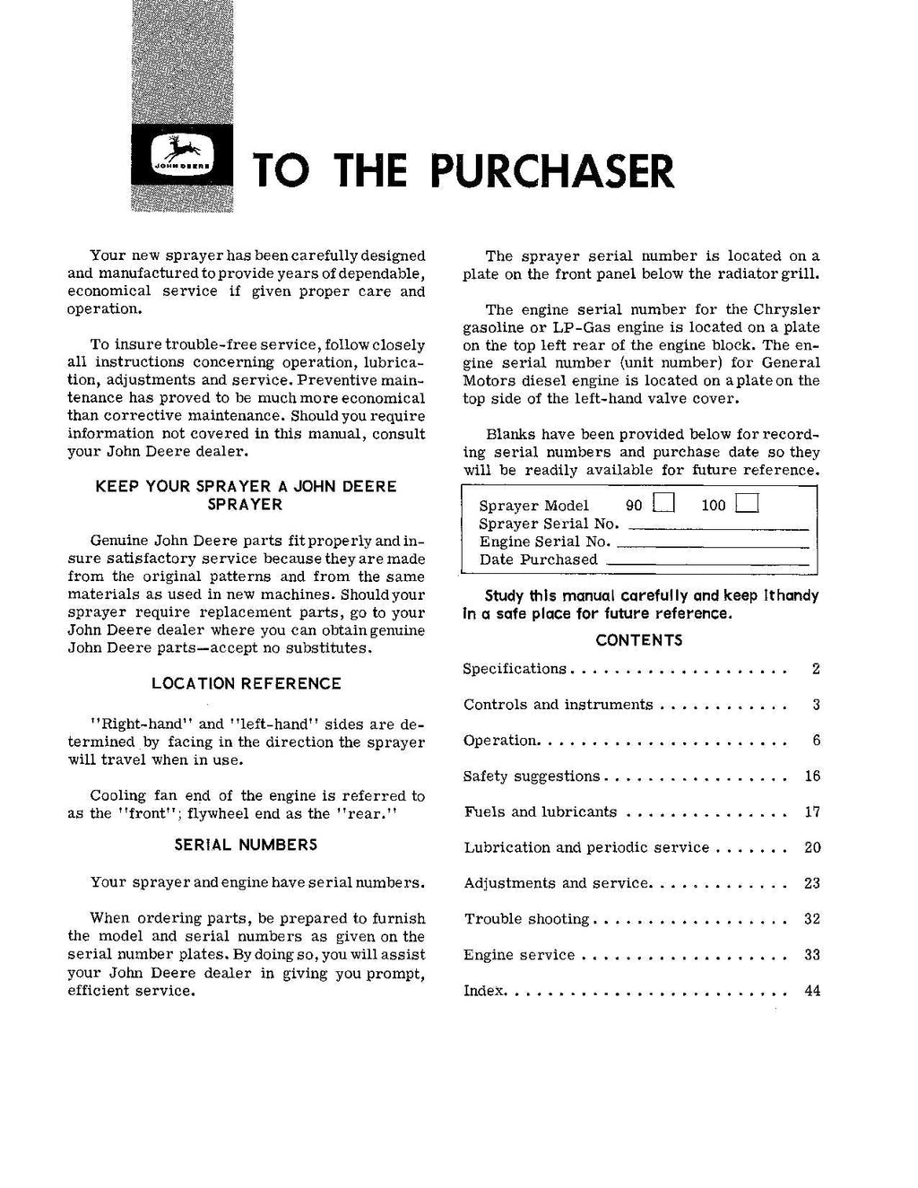 MANUAL DEL OPERADOR DEL PULVERIZADOR JOHN DEERE 90 100