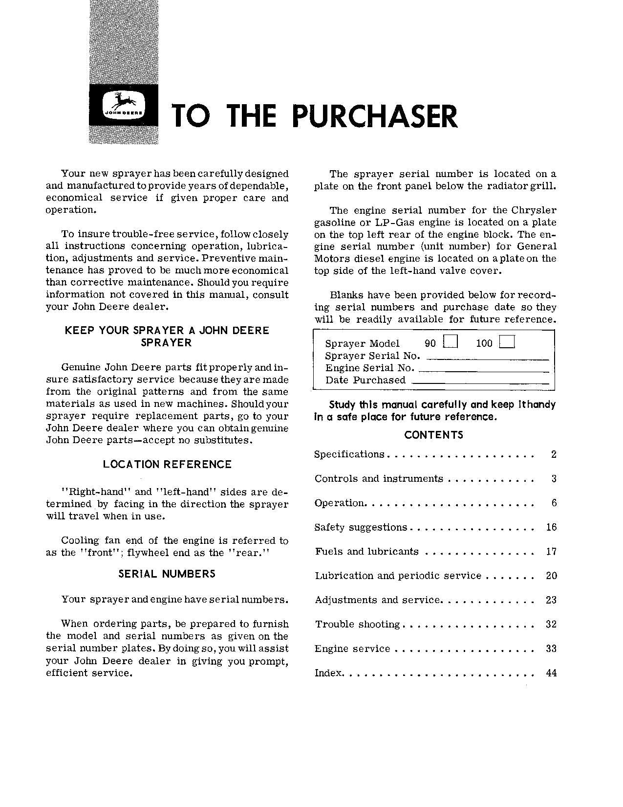 MANUAL DEL OPERADOR DEL PULVERIZADOR JOHN DEERE 90 100