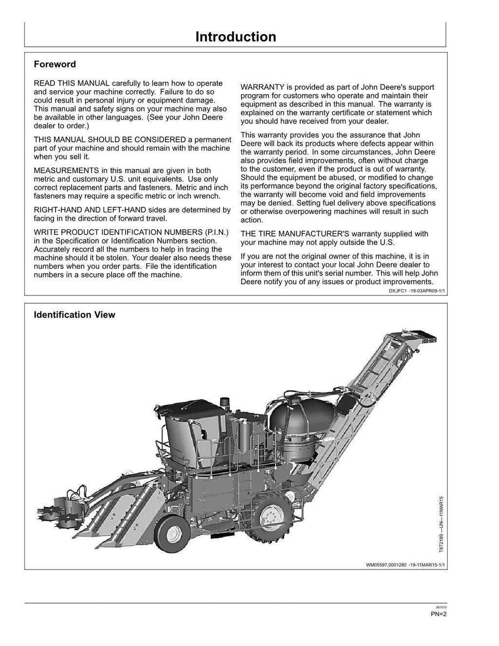 MANUAL DEL OPERADOR DE LA COSECHADORA JOHN DEERE CH330 N.° 1