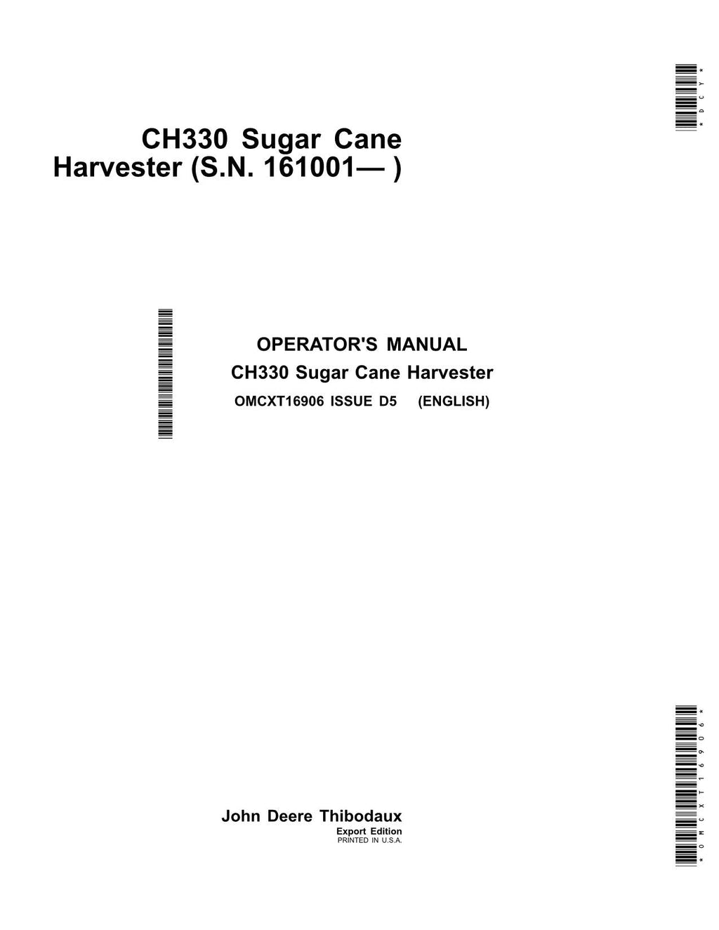 MANUAL DEL OPERADOR DE LA COSECHADORA JOHN DEERE CH330 N.° 1