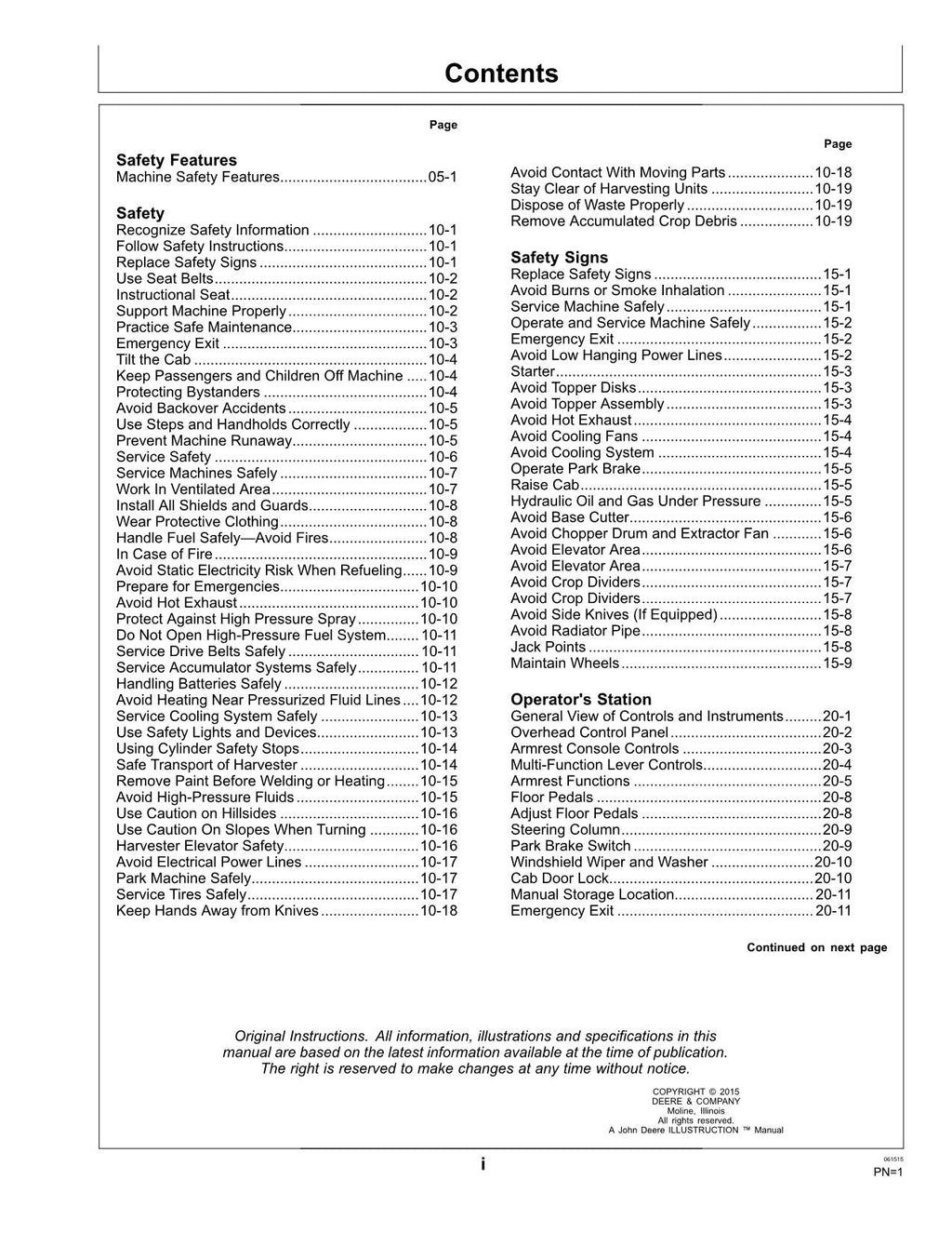 MANUAL DEL OPERADOR DE LA COSECHADORA JOHN DEERE CH330 N.° 1