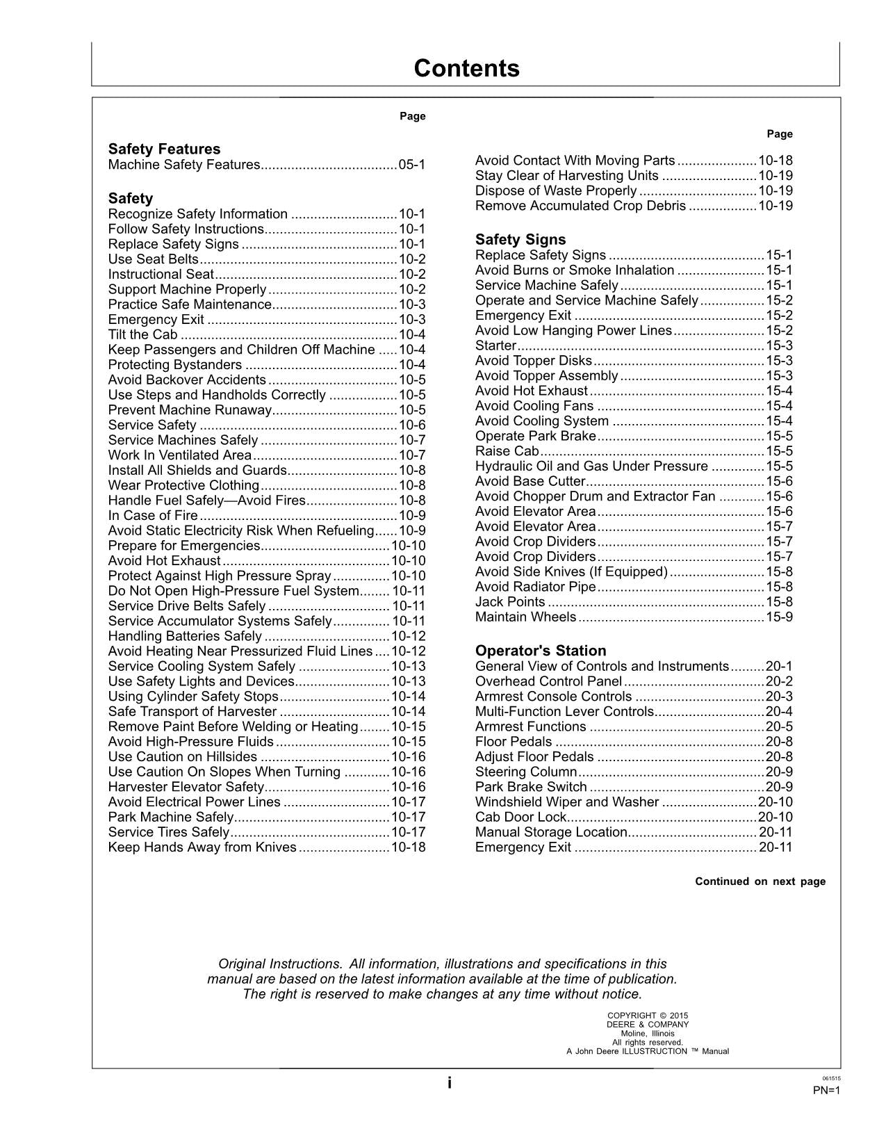 MANUAL DEL OPERADOR DE LA COSECHADORA JOHN DEERE CH330 N.° 1