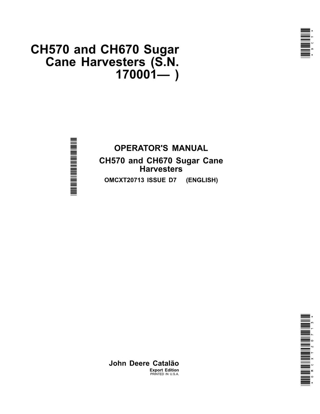 MANUAL DEL OPERADOR DE LA COSECHADORA JOHN DEERE CH570 CH670 N.° 3