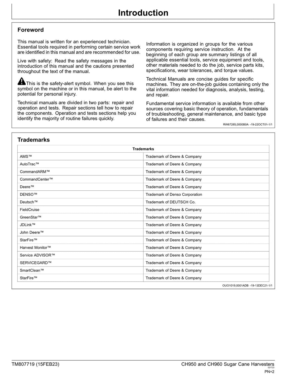MANUAL TÉCNICO DE REPARACIÓN Y SERVICIO DE LA COSECHADORA JOHN DEERE CH950 CH960 TM807719