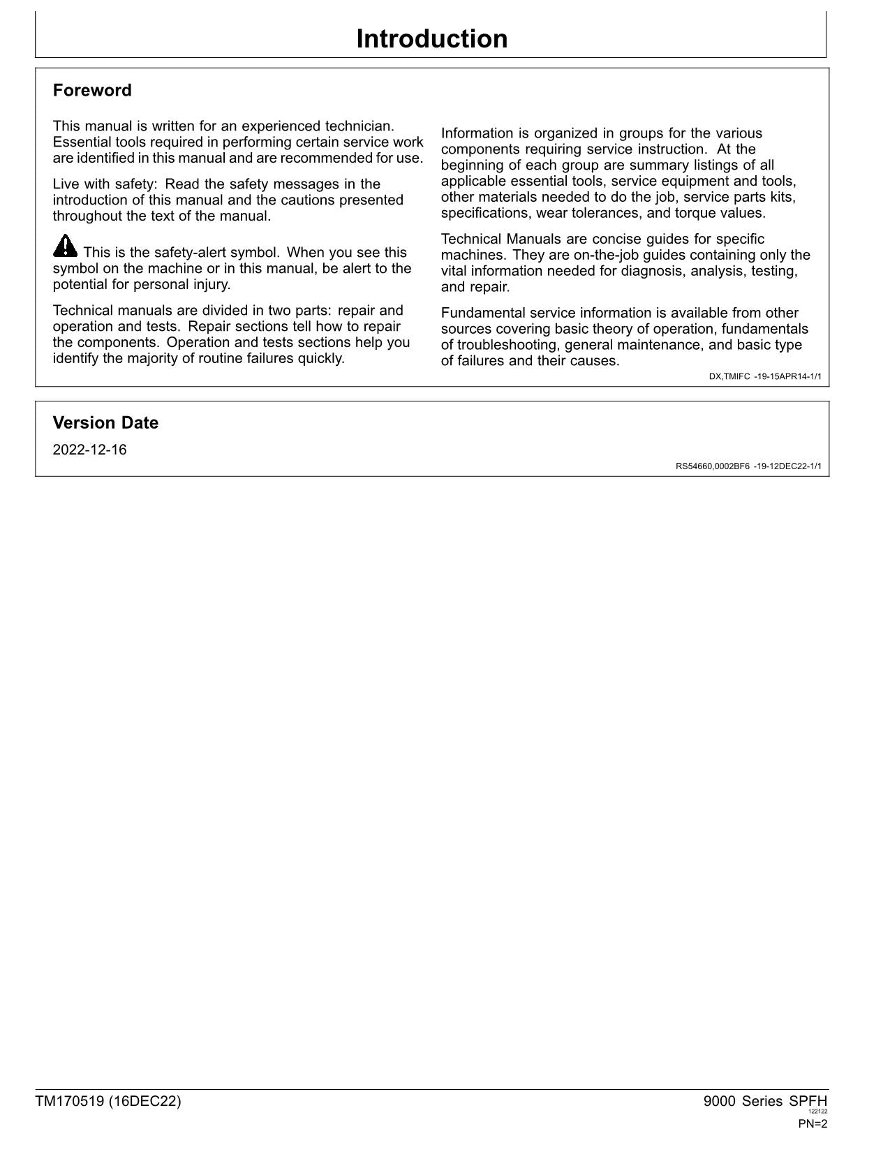 MANUAL TÉCNICO DE SERVICIO DE DIAGNÓSTICO DE LA COSECHADORA JOHN DEERE 9500 9600 9700 TM170519