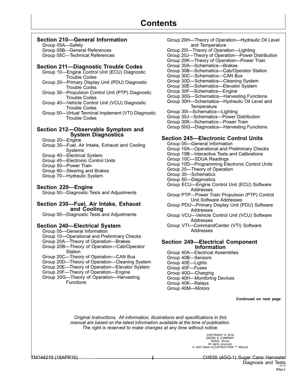 MANUAL TÉCNICO DE SERVICIO DE DIAGNÓSTICO DE LA COSECHADORA JOHN DEERE CH530 TM144219