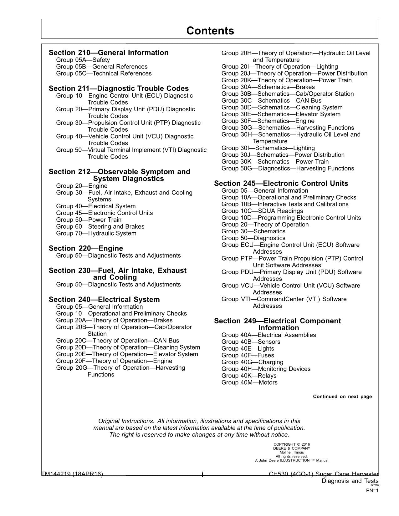 MANUAL TÉCNICO DE SERVICIO DE DIAGNÓSTICO DE LA COSECHADORA JOHN DEERE CH530 TM144219