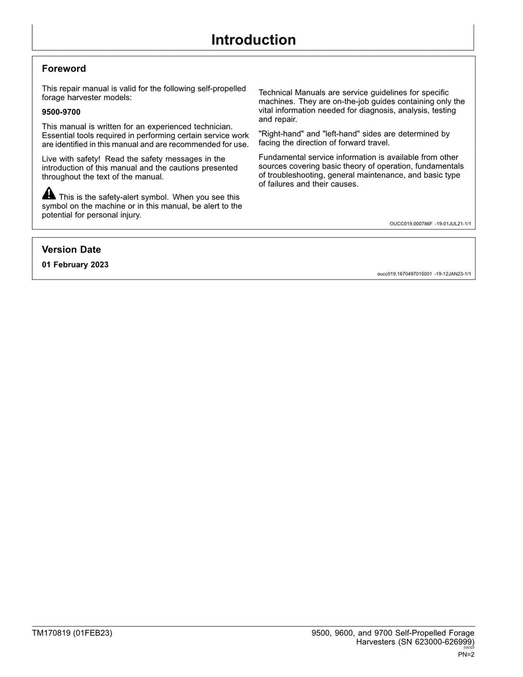 JOHN DEERE 9500 9600 9700 HARVESTER REPAIR SERVICE TECHNICAL MANUAL TM170819