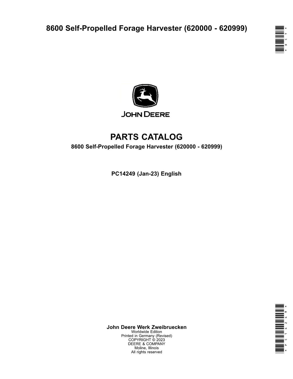 Catálogo de piezas de la cosechadora John Deere 8600 Manual del usuario SER 620000 - 620999