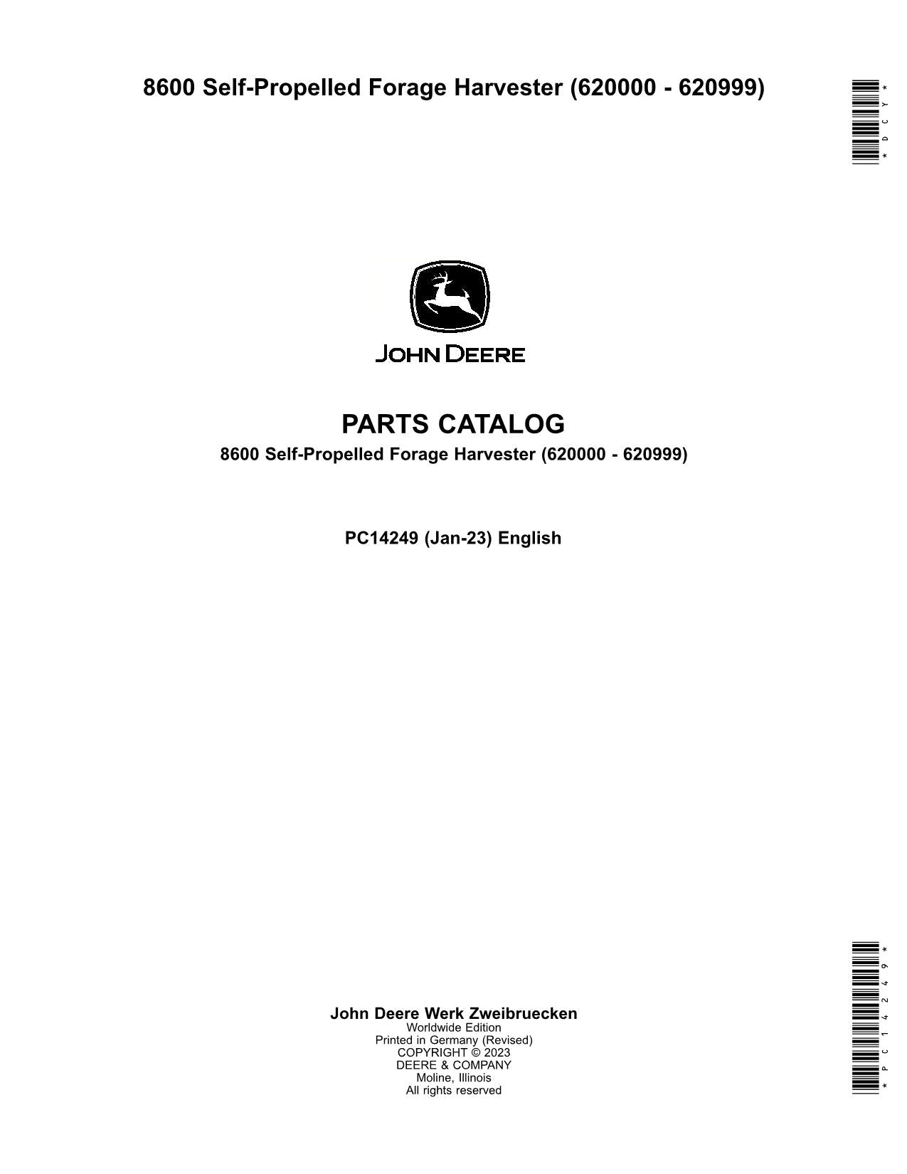Catálogo de piezas de la cosechadora John Deere 8600 Manual del usuario SER 620000 - 620999