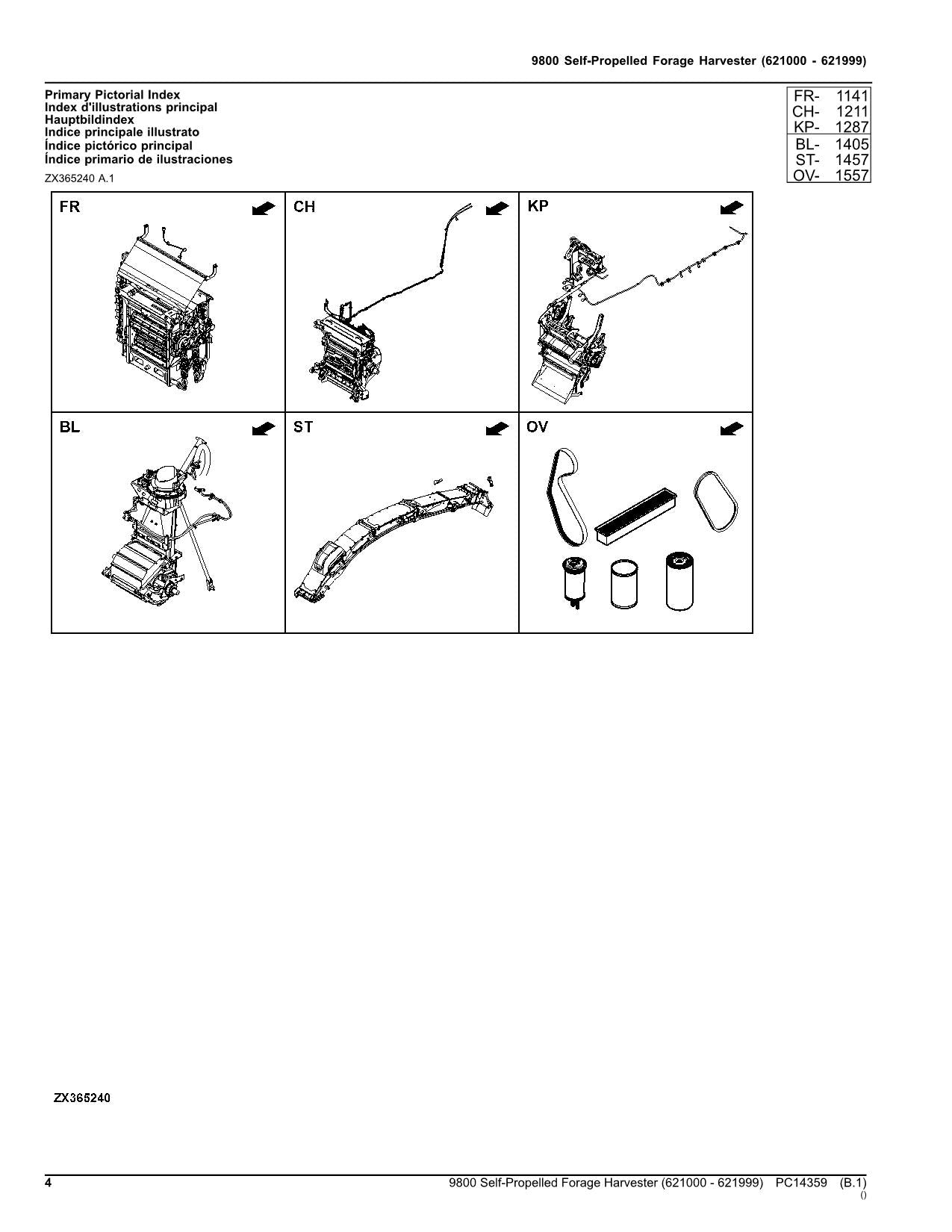 Catálogo de piezas de la cosechadora John Deere 9800, manual, ser. 621000-621999