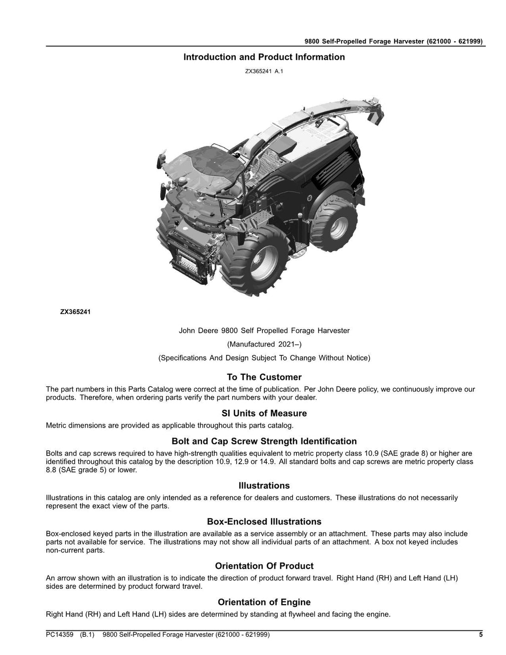 Catálogo de piezas de la cosechadora John Deere 9800, manual, ser. 621000-621999