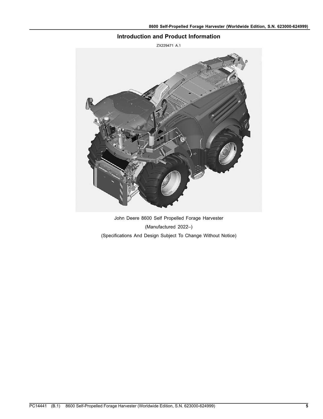 Catálogo de piezas de la cosechadora John Deere 8600, manual, ser. 623000-624999