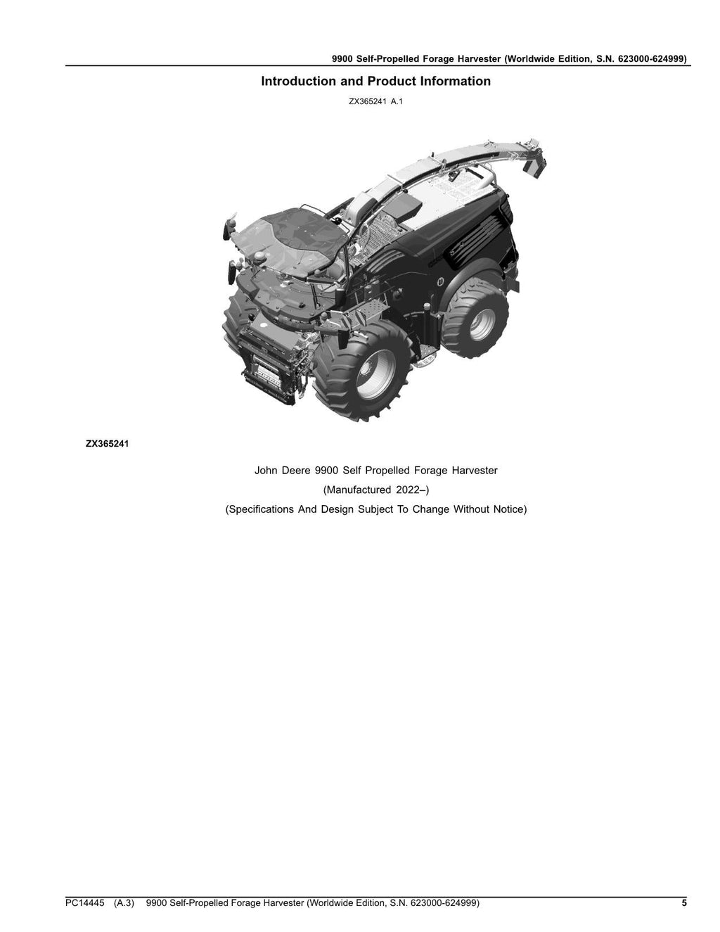Catálogo de piezas de la cosechadora John Deere 9900. Manual del usuario. Número de serie: 623000-624999.