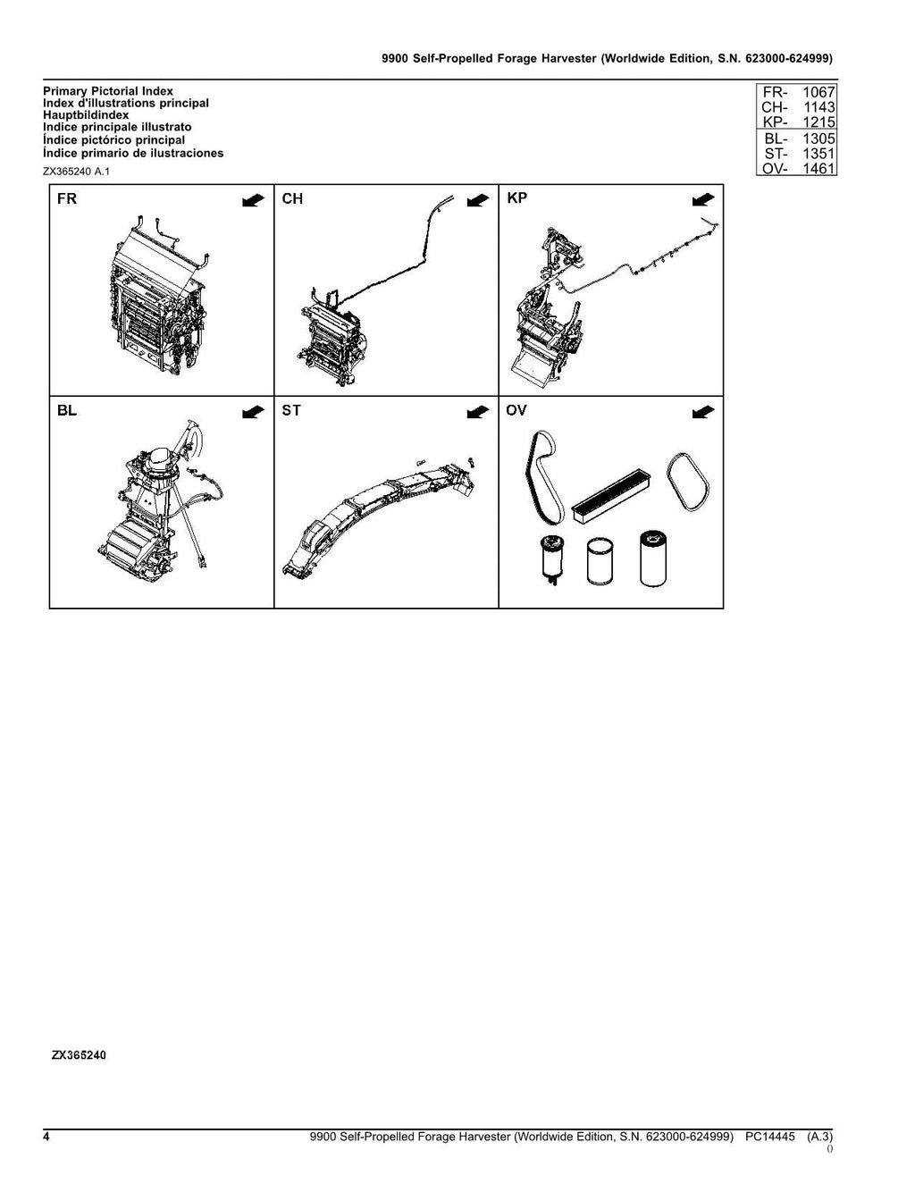 Catálogo de piezas de la cosechadora John Deere 9900. Manual del usuario. Número de serie: 623000-624999.