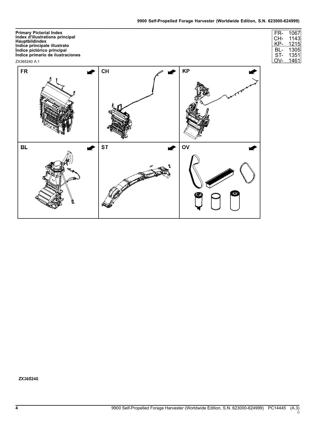Catálogo de piezas de la cosechadora John Deere 9900. Manual del usuario. Número de serie: 623000-624999.