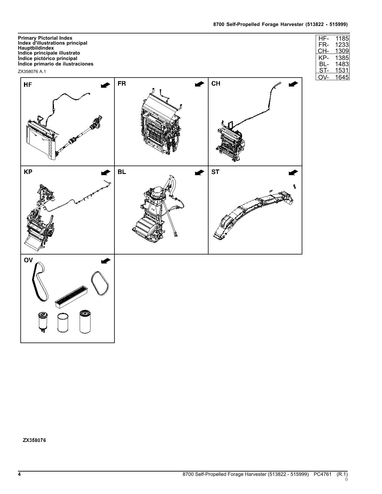 Catálogo de piezas de la cosechadora John Deere 8700. Manual del usuario. Número de serie: 513822-515999.