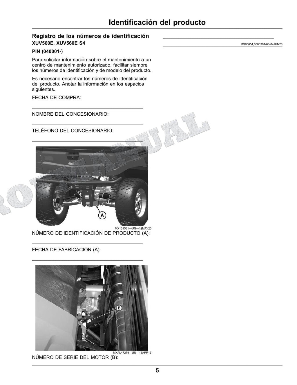 John Deere XUV560E XUV560E S4 cocodrilo Manual del Operador Español SN 040001-