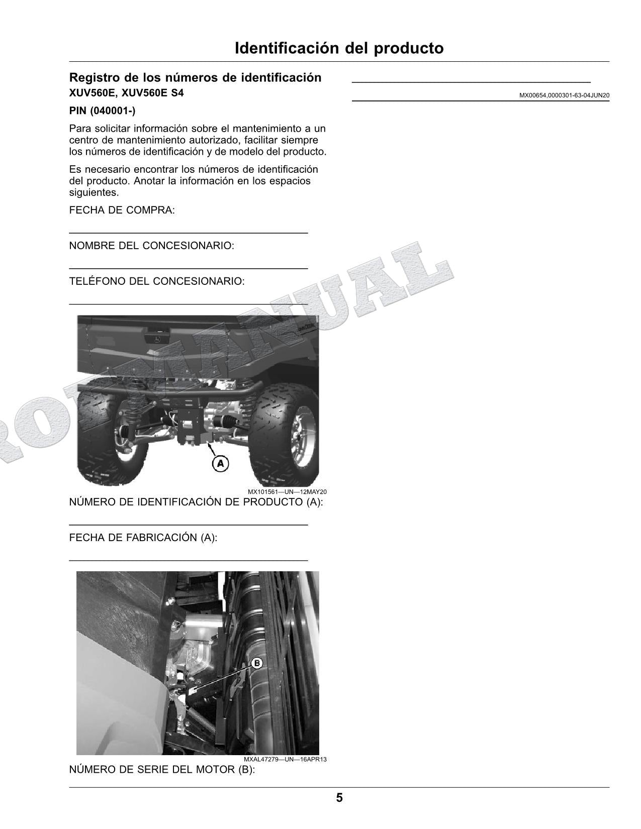 John Deere XUV560E XUV560E S4 cocodrilo Manual del Operador Español SN 040001-