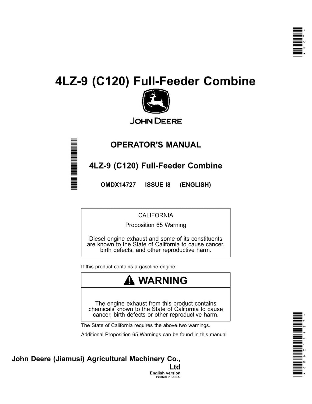 MANUAL DEL OPERADOR DE LA COSECHADORA JOHN DEERE C120 4LZ-9