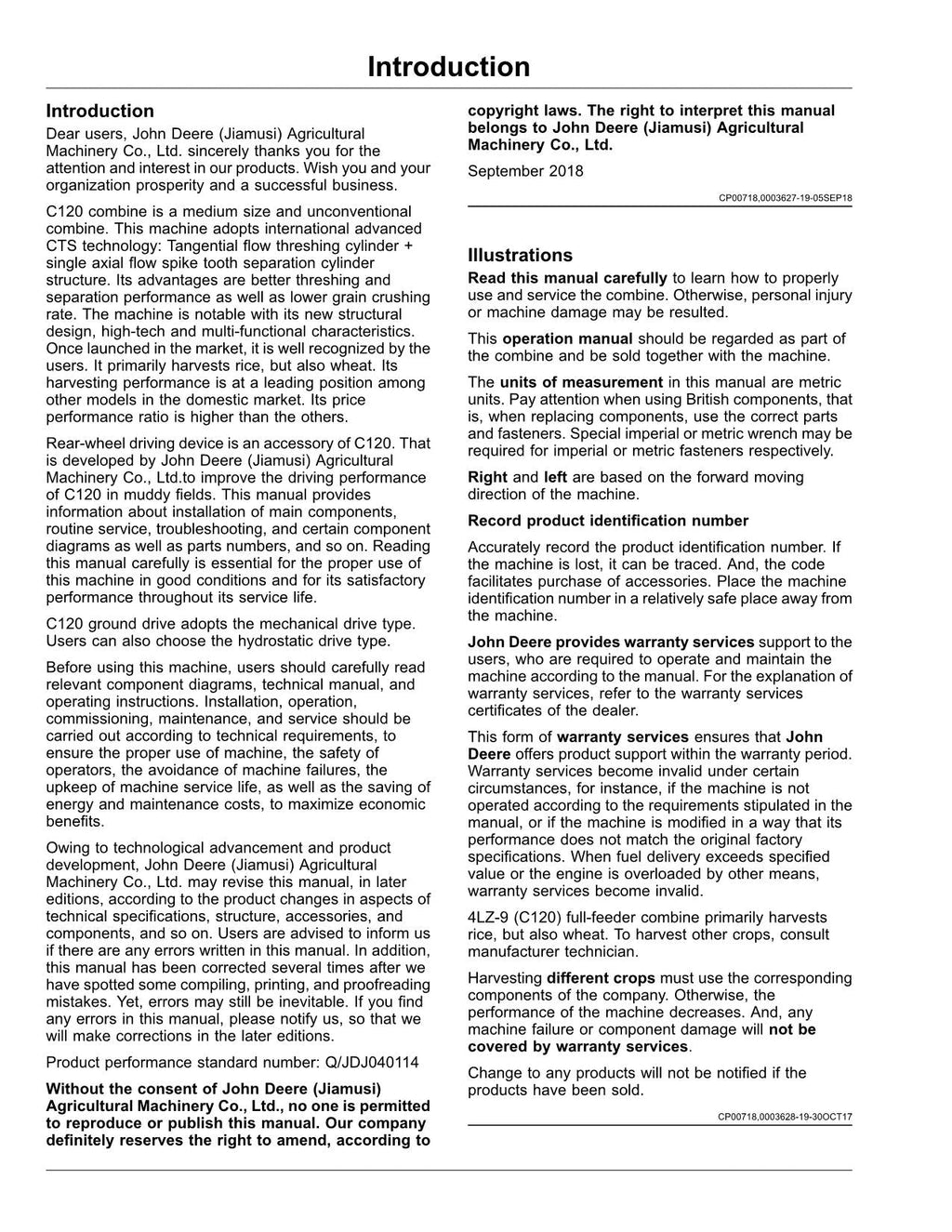 MANUAL DEL OPERADOR DE LA COSECHADORA JOHN DEERE C120 4LZ-9