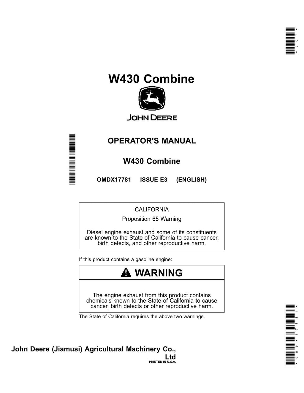 MANUAL DEL OPERADOR DE LA COSECHADORA JOHN DEERE W430