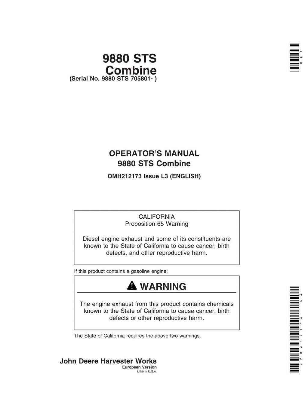 MANUAL DEL OPERADOR DE LA COSECHADORA JOHN DEERE 9880 STS N.° 3