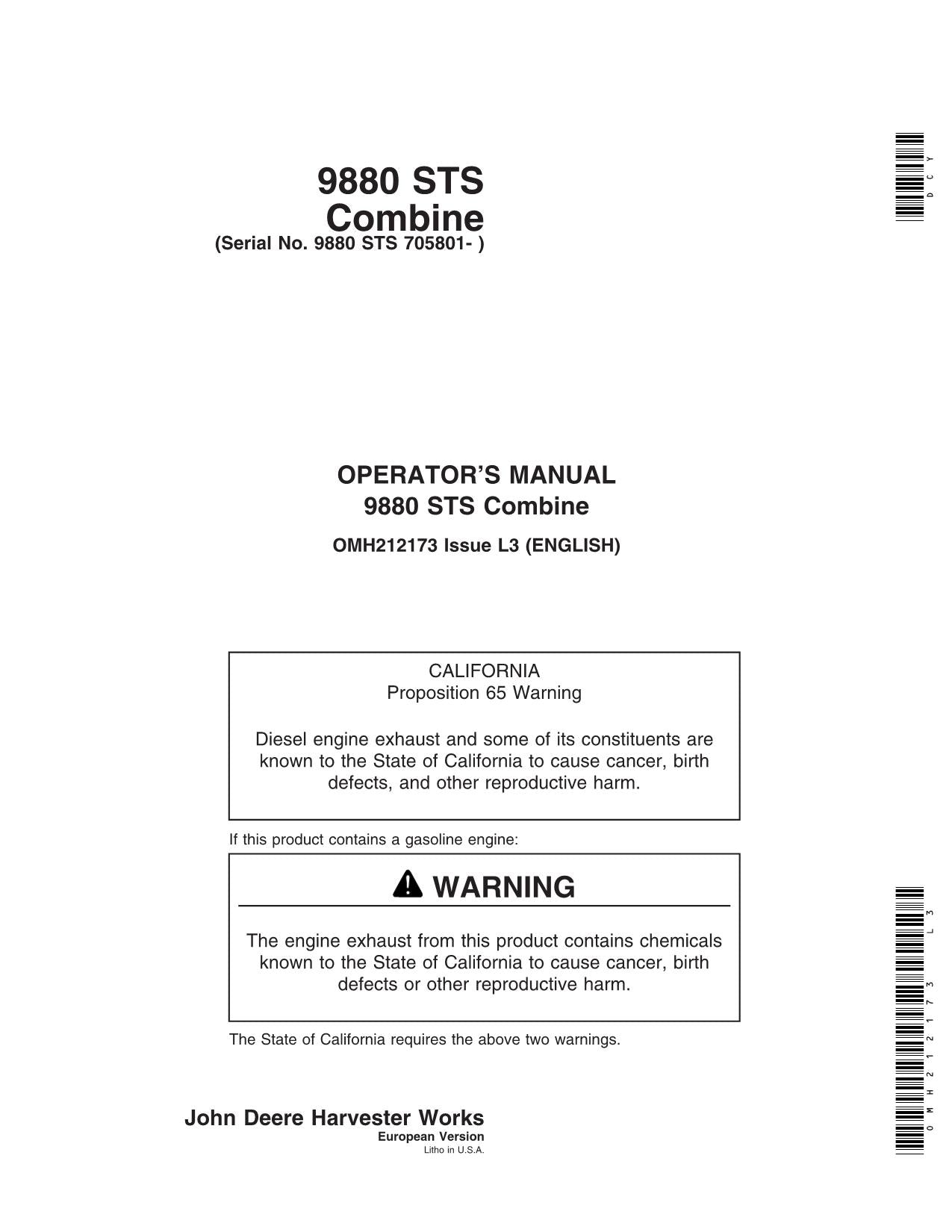 MANUAL DEL OPERADOR DE LA COSECHADORA JOHN DEERE 9880 STS N.° 3