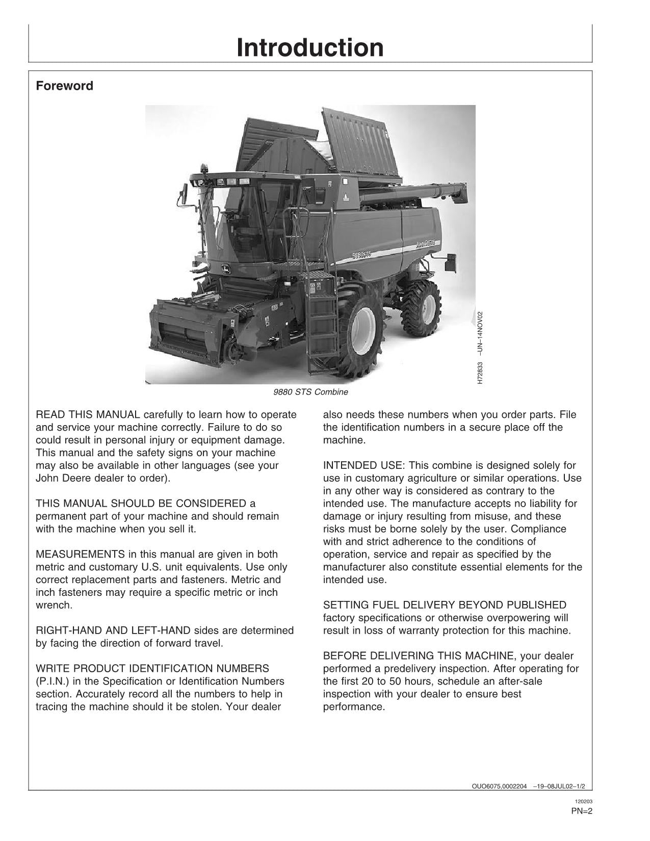 MANUAL DEL OPERADOR DE LA COSECHADORA JOHN DEERE 9880 STS N.° 3