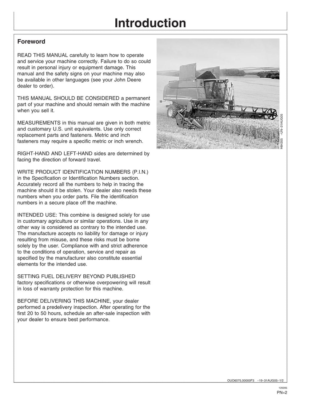 MANUAL DEL OPERADOR DE LA COSECHADORA JOHN DEERE 9880i STS N.° 1