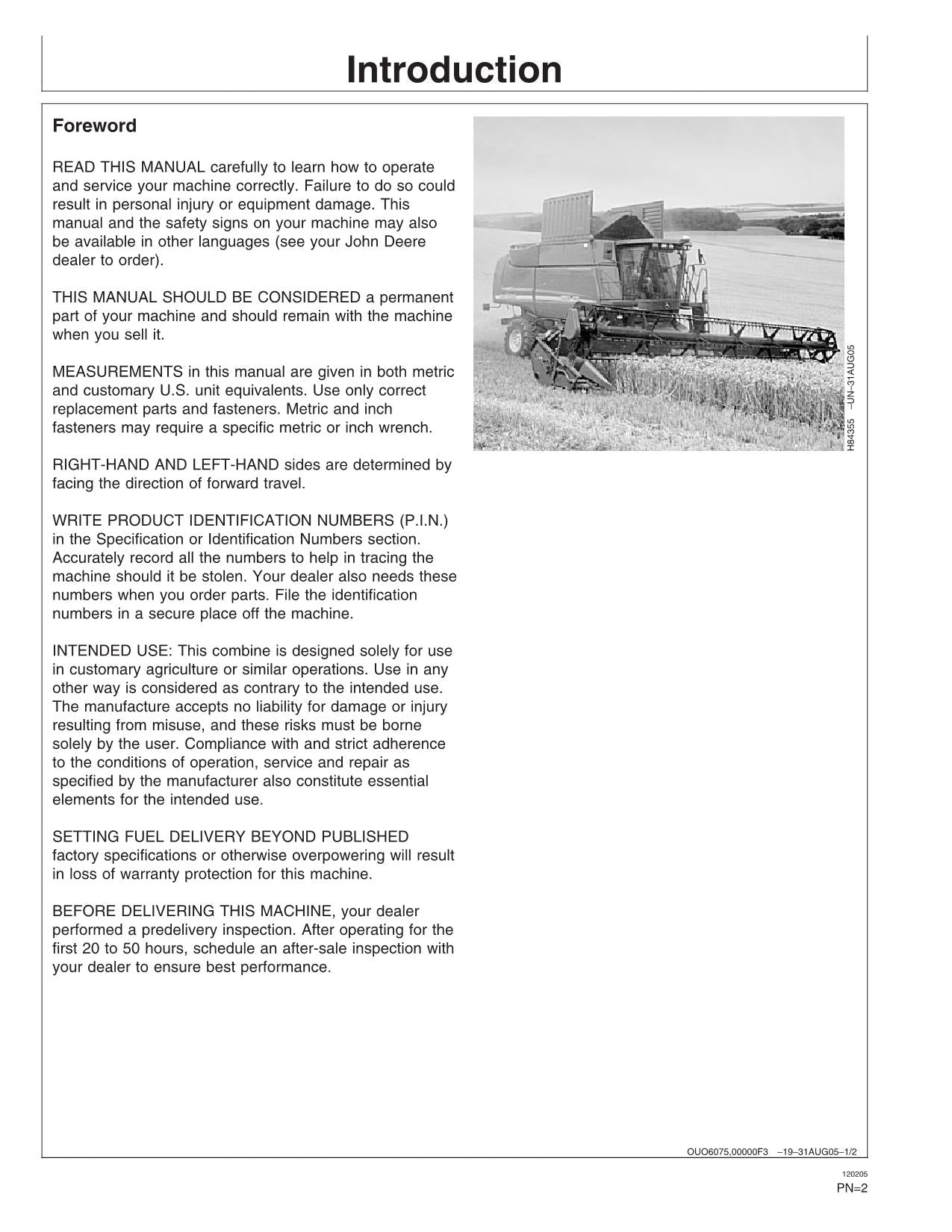 MANUAL DEL OPERADOR DE LA COSECHADORA JOHN DEERE 9880i STS N.° 1