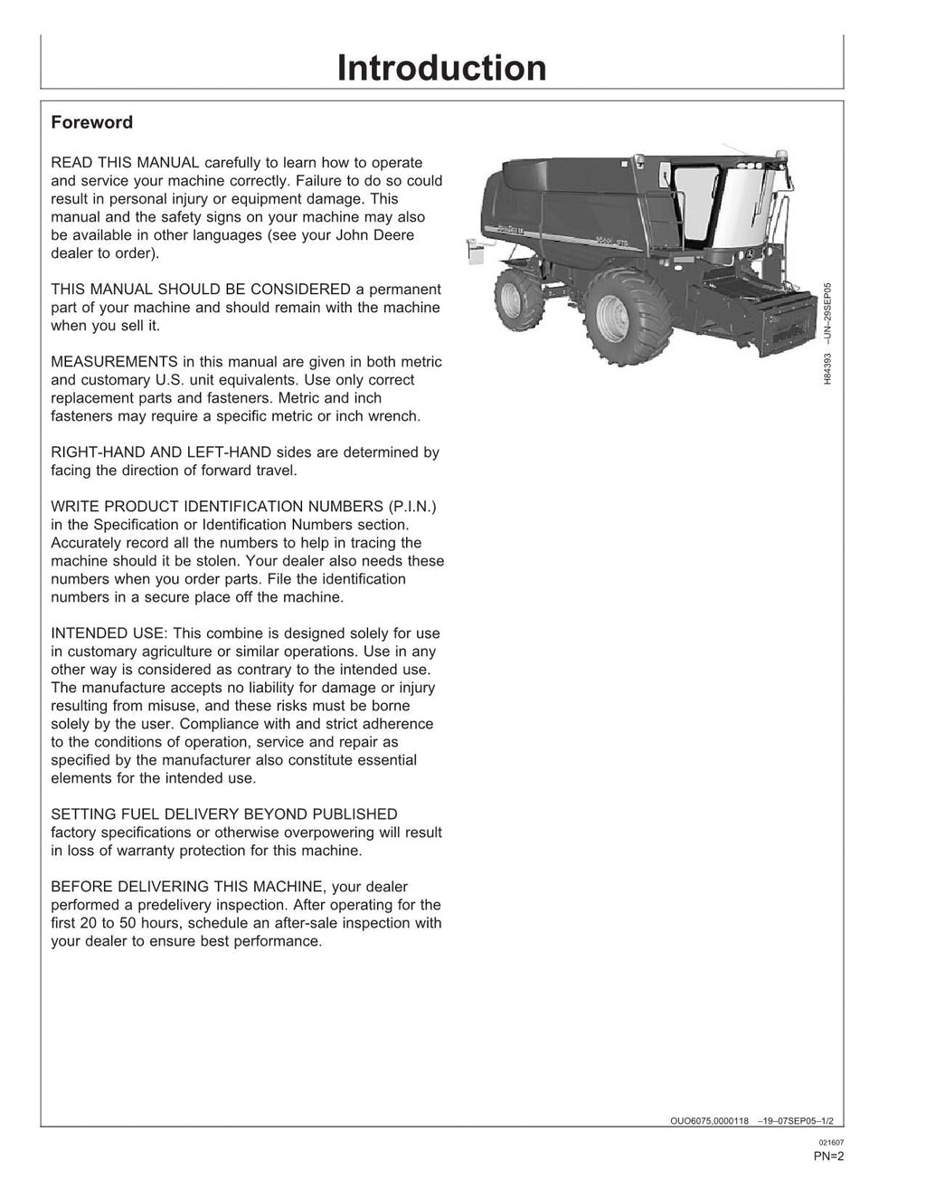 MANUAL DEL OPERADOR DE LA COSECHADORA JOHN DEERE 9560i STS N.° 2