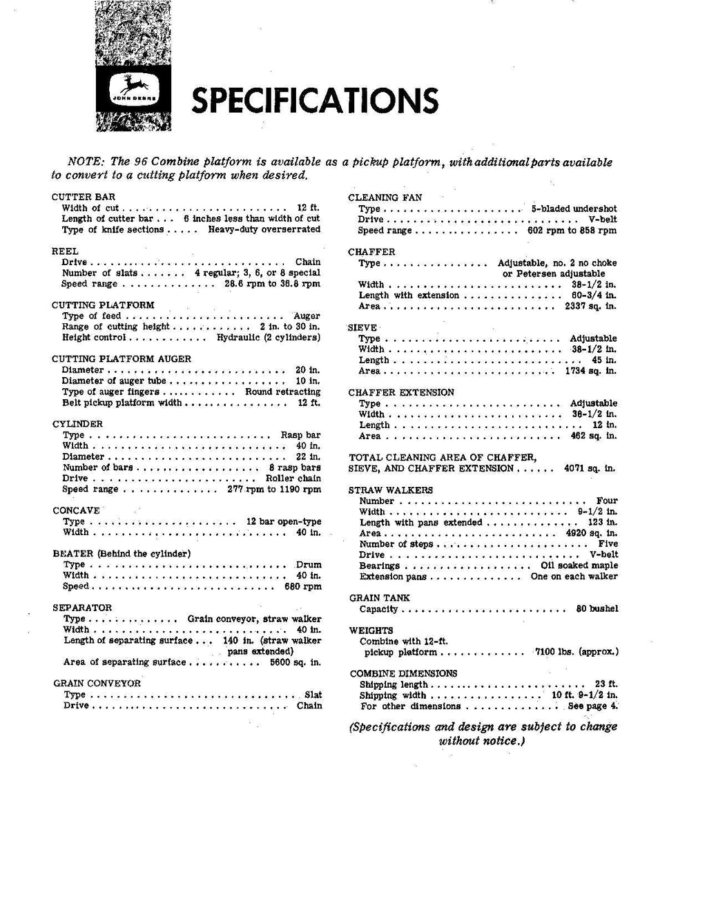 MANUAL DEL OPERADOR DE LA COSECHADORA JOHN DEERE 96