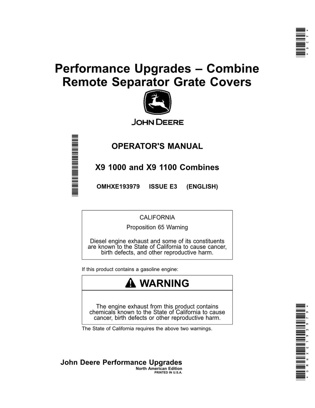 MANUAL DEL OPERADOR DE LA COSECHADORA JOHN DEERE X9 1000 1100 NORTEAMÉRICA