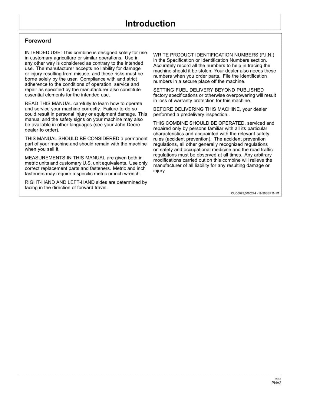 MANUAL DEL OPERADOR DE LA COSECHADORA JOHN DEERE W50 V2