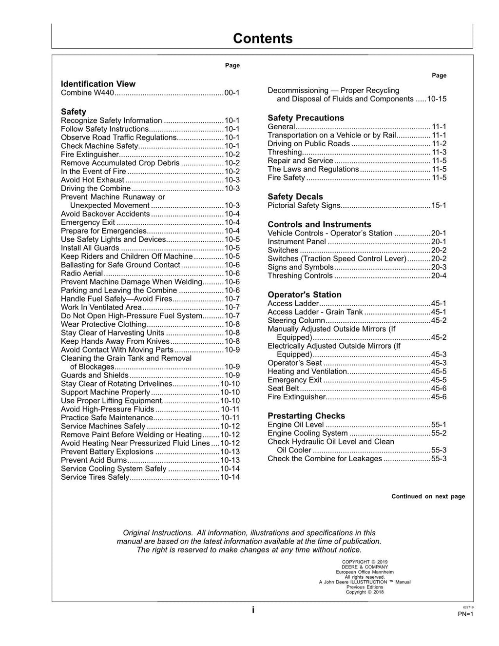 MANUAL DEL OPERADOR DE LA COSECHADORA JOHN DEERE W440 N.° 2